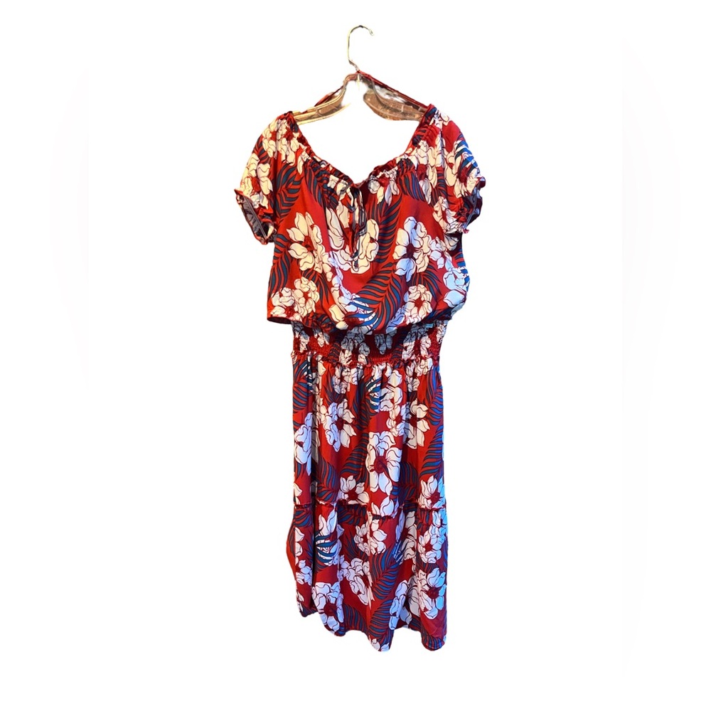 Lou & Grey Red Floral Off-Shoulder 2 piece Dress size L